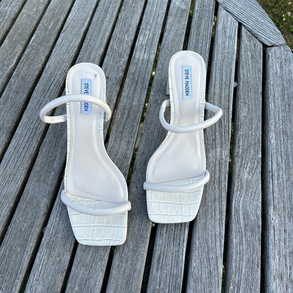 New Steve Madden Lilah White Croc Block Heel Slide Sandals‎ size 10